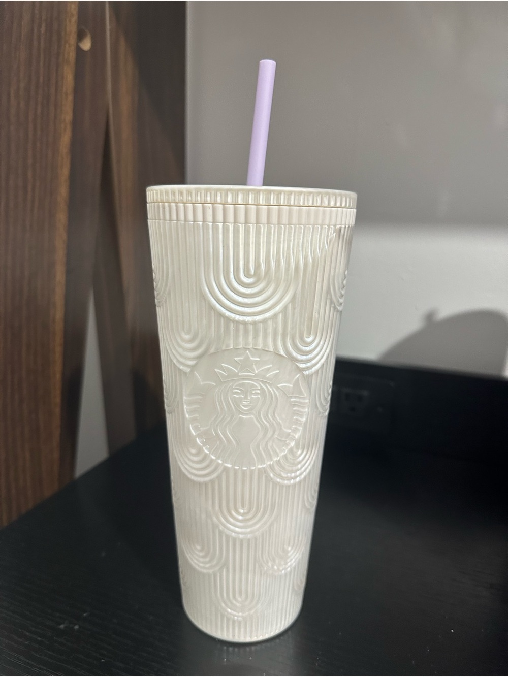 Starbucks Cream Tumbler with Light Purple Straw
